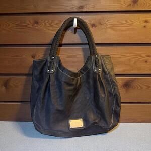 Nine West Black Faux Leather Handbag Purse Bag Braided Double Top Handle Clean